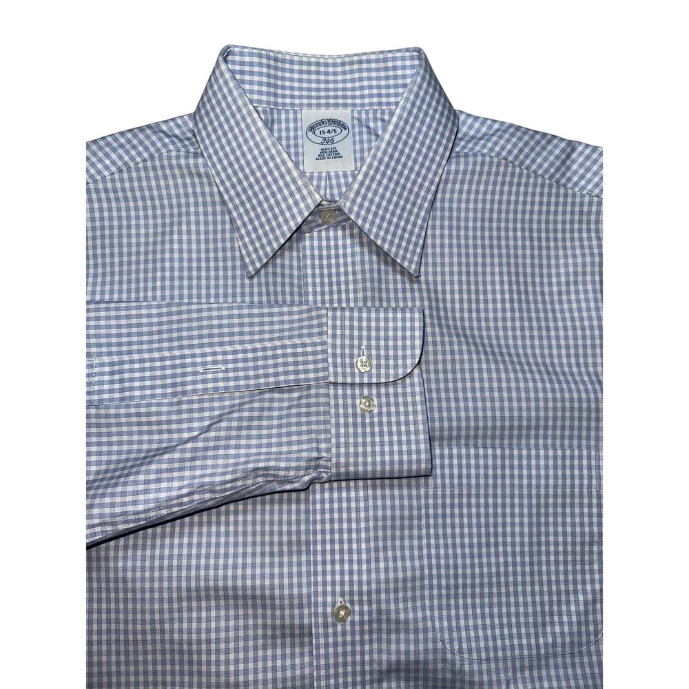 Brooks Brothers 346 Blue Check Button Up Slim Fit Non Iron Shirt Mens 15 4/5